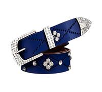 Elegantyl Damen Ledergürtel Strassgürtel Damen Casual Gürtel für Jeans Bekleidung Accessoires Breite 3,3cm, Blau, 120cm