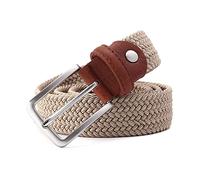 Elegantyl Herren Elastischer Gürtel Gestreifter Jeans Canvas Gürtel 3,4cm Breite Gestrickter Geflochtener Langer Gürtel Verlängert 160cm Gürtel, Beige, 155cm