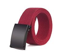 Elegantyl Herren Gürtel Männlich Casual Metallschnalle Plain Webbing Canvas Gürtel Breite 3,8cm Nylon geflochtener Gürtel, Weinrot, 135cm