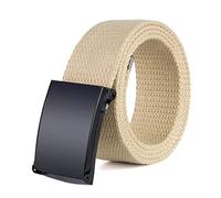 Elegantyl Herren Gürtel Männlich Casual Metallschnalle Plain Webbing Canvas Gürtel Breite 3,8cm Nylon geflochtener Gürtel, Khaki, 150cm