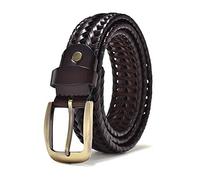 Elegantyl Herren Leder geflochtene Gürtel Gurtband Hand Vintage Gürtel für Herren Gold Dornschließe Lässig für Jeans Gürtel, Kaffee, 115cm