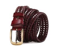 Elegantyl Herren Leder geflochtene Gürtel Gurtband Hand Vintage Gürtel für Herren Gold Dornschließe Lässig für Jeans Gürtel, Weinrot, 120cm