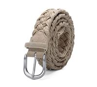 Elegantyl Herren Wildleder Strickgürtel mit Wachsseil geflochtener Gürtel Silberschnalle ohne Löcher Baumwollgewebe Handarbeitsgürtel, Beige, 100cm
