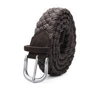 Elegantyl Herren Wildleder Strickgürtel mit Wachsseil geflochtener Gürtel Silberschnalle ohne Löcher Baumwollgewebe Handarbeitsgürtel, Braun, 100cm