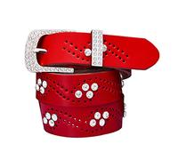 Elegantyl Hohlgürtel für Damen Ledergürtel Strass Taillenriemen Breite 3,3cm Damen Bekleidung Accessoires, Rot, 115cm
