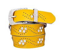 Elegantyl Hohlgürtel für Damen Ledergürtel Strass Taillenriemen Breite 3,3cm Damen Bekleidung Accessoires, Gelb, 110cm