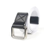 Elegantyl Lässiger Leinengürtel für Herren mit doppelter Ringschnalle, Leinengürtel, Jeansgürtel, 3,8cm Breite, geflochtener Nylongürtel, Weiß, 120cm
