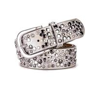 Elegantyl Leder + Pu-Nietengürtel, Strass, Damengürtel mit Nieten, Damen-Casual-Gürtel für Jeans-Accessoires, Silber, 95cm