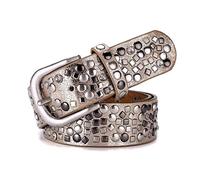 Elegantyl Leder + Pu-Nietengürtel, Strass, Damengürtel mit Nieten, Damen-Casual-Gürtel für Jeans-Accessoires, Golden, 100cm