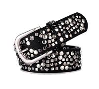 Elegantyl Leder + Pu-Nietengürtel, Strass, Damengürtel mit Nieten, Damen-Casual-Gürtel für Jeans-Accessoires, Schwarz, 110cm
