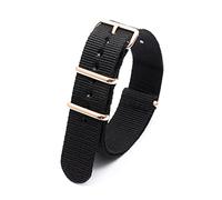 Elegantyl Nato-Uhrenarmband 18mm 20mm 22mm 24mm mehrfarbiges Nylonstreifen-Armband mit roségoldener Schnalle, Schwarz, 20mm