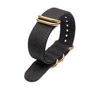 Nato-Uhrenarmband aus Nylon 18mm 20mm 22mm 24mm Sportarmband mit goldener Edelstahlschnalle mit 5 Ringen, Schwarz, 20mm