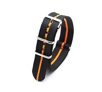 Elegantyl Nylon Nato Uhrenarmband Schwarz + Orange Gestreiftes Armband Verstellbares Nylon Uhrenarmband 18/20/22/24mm Uhrenzubehör, 20mm