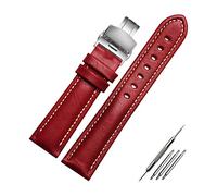 Elegantyl Schwarz/Rot/Grün Echtes Leder Uhrenarmband Faltschließe 18mm 20mm 21mm 22mm Uhr Ersatzarmband, 20mm
