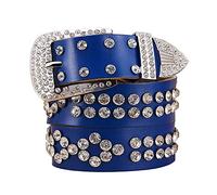 Elegantyl Strass Ledergürtel für Damen Dornschließe Damen Gürtel Damen Bekleidung Accessoires Breite 3,3cm, Blau, 90cm
