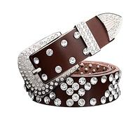 Elegantyl Strass Ledergürtel Jeansgürtel Damen Casual Gürtel für Damen Hüftgurt Breite 3,3cm, Kaffee, 105cm