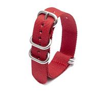 Elegantyl Uhrenarmband mit Nylonstreifen Nato-Armband 18mm - 24mm Uhrenzubehör mit silberner 5-Ring-Metallschnalle, Rot, 22mm