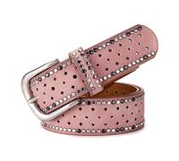 Elegantyl Vintage Ledergürtel aushöhlen Rivet Female Beltswomen Wide Belt Jeans Gürtel für Damen Bekleidungszubehör, Rosa, 90cm