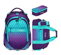 Elephant 3 Teile Set Schulrucksack Hero Signature Rucksack + Sporttasche + Mäppchen 12609 (Violet Cube (Lila-Türkis))