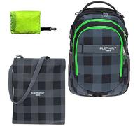 Elephant 3tlg. Set Schulrucksack Hero 12609 Plaid Schwarz Grün rtp | Signature Rot Jungen Mädchen Rucksack Sportbeutel Turnbeutel Regencover Attach Bag Raincover