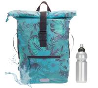 Elephant Rucksack Herren Plane Time Bag Kurierrucksack Roll-Top Fahrradrucksack Sport Fitness Damen 23 Liter A4 12821 + Flasche (12818 Petrol Flower (5))