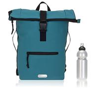 Elephant Rucksack Herren Plane Time Bag Kurierrucksack Roll-Top Fahrradrucksack Sport Fitness Damen 23 Liter A4 12821 + Flasche (12825 Petrol Uni)