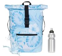 Elephant Rucksack Herren Plane Time Bag Kurierrucksack Roll-Top Fahrradrucksack Sport Fitness Damen 23 Liter A4 12821 + Flasche (12818 Blue Flower (2))