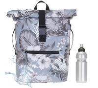 Elephant Rucksack Herren Plane Time Bag Kurierrucksack Roll-Top Fahrradrucksack Sport Fitness Damen 23 Liter A4 12821 + Flasche (12818 Grey Flower (1))