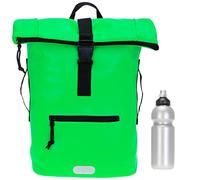 Elephant Rucksack Time Bag A4 Plane 12825 Neon Viper Green +Flasche | Damen Herren Kurierrucksack Roll-Top Fahrradrucksack Sport Fitness 23 Liter Freizeit Brustgurt Fahrrad Kurier Laptopfach