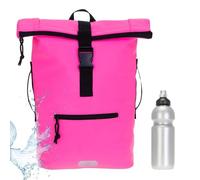 Elephant Rucksack Time Bag Roll-Top A4 Plane 12825 Neon Pink + Flasche | Damen Herren Kurierrucksack Roll-Top Fahrradrucksack Sport Fitness 23 Liter Freizeit Brustgurt Fahrrad Kurier Laptopfach