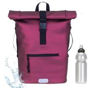 Elephant Rucksack Time Bag Roll-Top A4 Plane 13074 Red Metallic + Flasche | Damen Herren Kurierrucksack Roll-Top Fahrradrucksack Sport Fitness 23 Liter Freizeit Brustgurt Fahrrad Kurier Laptopfach