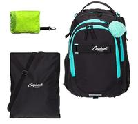 Elephant Schulrucksack Jungen Mädchen ab 3. Klasse Schule Tasche Brustgurt Schultasche Rucksack mit Sportbeutel Attach Bag und Regenhülle Premium 3 Teile Set Auswahl rtp (Tiff Black Türkis 13015)