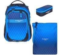 Elephant Schulrucksack Rucksack Hero 3tlg. Set 12868 Dark Blue Cube rtm | Signature 3 Teile Schultasche mit Turnbeutel Sportbeutel Attach Bag + Mäppchen Box Pennal Dunkelblau Blau