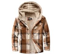 Elesuit Damen Fleece Flanell Jacke Plaid Sherpa Gefüttert Jacke Langarm Knopfleiste Kapuzenjacken für Frauen, Braun, XX-Large