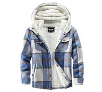 Elesuit Damen Fleece Flanell Jacke Plaid Sherpa Gefüttert Jacke Langarm Knopfleiste Kapuzenjacken für Frauen, Blau, XL