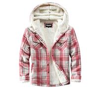 Elesuit Damen Fleece Flanell Jacke Plaid Sherpa Gefüttert Jacke Langarm Knopfleiste Kapuzenjacken für Frauen, Rot/Weiß, M