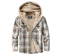 Elesuit Damen Fleece Flanell Jacke Plaid Sherpa Gefüttert Jacke Langarm Knopfleiste Kapuzenjacken für Frauen, grün/braun, XL