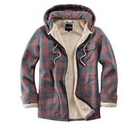 Elesuit Herren-Fleece-Flanell-Jacken mit durchgehendem Reißverschluss, kariert, Baumwolle, Kapuzenpullover, weich, warm, Mantel für Herren mit Kapuze, Orange, Grau, X-Large