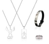 ElevaPulse Cristiano Ronaldoo Fußball Accessoire Set - 4-teiliges Schmuckset mit Halskette, Armband und Ring für Fußballfans, Sportliches Design mit CR7 Motiven, Ideal für Männer und Frauen