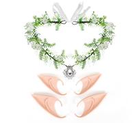 Elfen Kopfschmuck mit 2 Paar Elfenohren, Waldfee Haarreif, Elfenkrone Schmuck, Feen Krone, Feenblätter Krone Stirnband, Haarschmuck Waldfee, Tiara Elfe für Hochzeit Karneval Halloween Cosplay