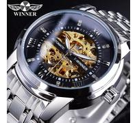 (Elfenbein) Golden Black Diamond Dialss Stahl Waterproofme Nummer Männer automatische mechanische Uhr