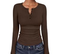 ELFIN Damen Langarmshirt Gerippt Stretch Pullover Knopfleiste Basic Shirt | Rippstrick, Slim Fit, Damen Basic Oberteile, mit Knopf-Henley-Ausschnitt, Elegant, Angenehmes Weiches Unterhemd, Langarm Top