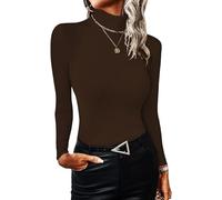 ELFIN Damen Langarmshirt Gerippt Stretch Pullover Rollkragen Elegant Langarm Oberteile Slim Fit Basic Shirt Hemd Tops (L, Dunkelkaffee)