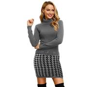 ELFIN Damen Pulloverkleid mit Taschen fair hergestellt, Grau, Gr. M ,Grau/Schwarz M