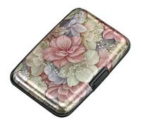 ELFISH Mini-RFID-Aluminium-Brieftasche, Kreditkartenhalter, Visitenkartenetui, Metall-Ausweishülle für Männer und Frauen, Happy Flower, RFID-Geldbörse