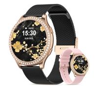 elfofle Smartwatch Damen mit Telefonfunktion, 1,32" IPS Touchscreen IP68 Wasserdicht mit 120 Sportmodi SpO2 Pulsuhr Menstruationszyklus Schlafmonitor Diamond Smart Watch für iOS Android (SchwarzGold)