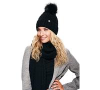 ELIMELI Mütze und Schal Set Damen Winter - Warme Strickmütze Mit Bommel, Winterset Strick Beanie für Winter (Schwarz - Set Mit Schal)
