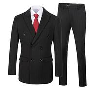 Elionm Herrenanzüge, schmale Passform, 3-teilig, zweireihig, Smoking, Jacke, Weste, Hose, Set für Hochzeit, Abschlussball, Schwarze Nadelstreifen, XL