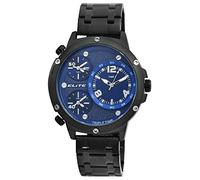 Elite Herrenuhr Blau Schwarz Analog Triple Time Weltzeit 3 Zeiten Zeitzonen Metall Quarz 3 Bar Armbanduhr