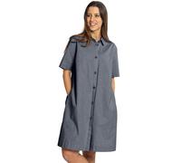 Elkline Damen Kleid Loose | Kurzarm Hemdblusenkleid Knopfleiste Baumwolle Blau (darkblue-white) XXL (44)